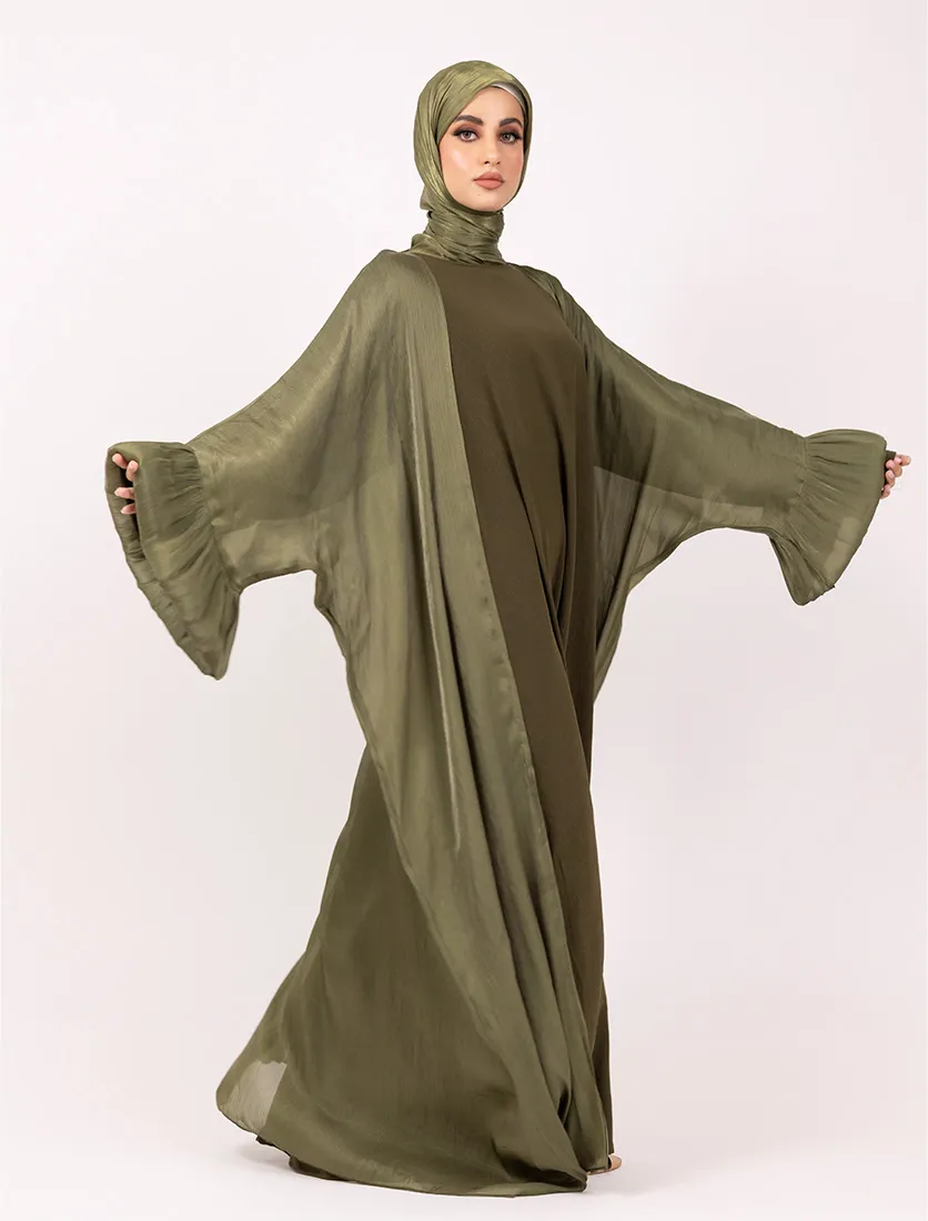 Olive Open Organza Kaftan Set